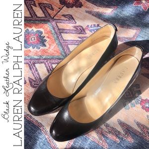 Lauren Ralph Lauren Black Leather Closed Toe Wedges